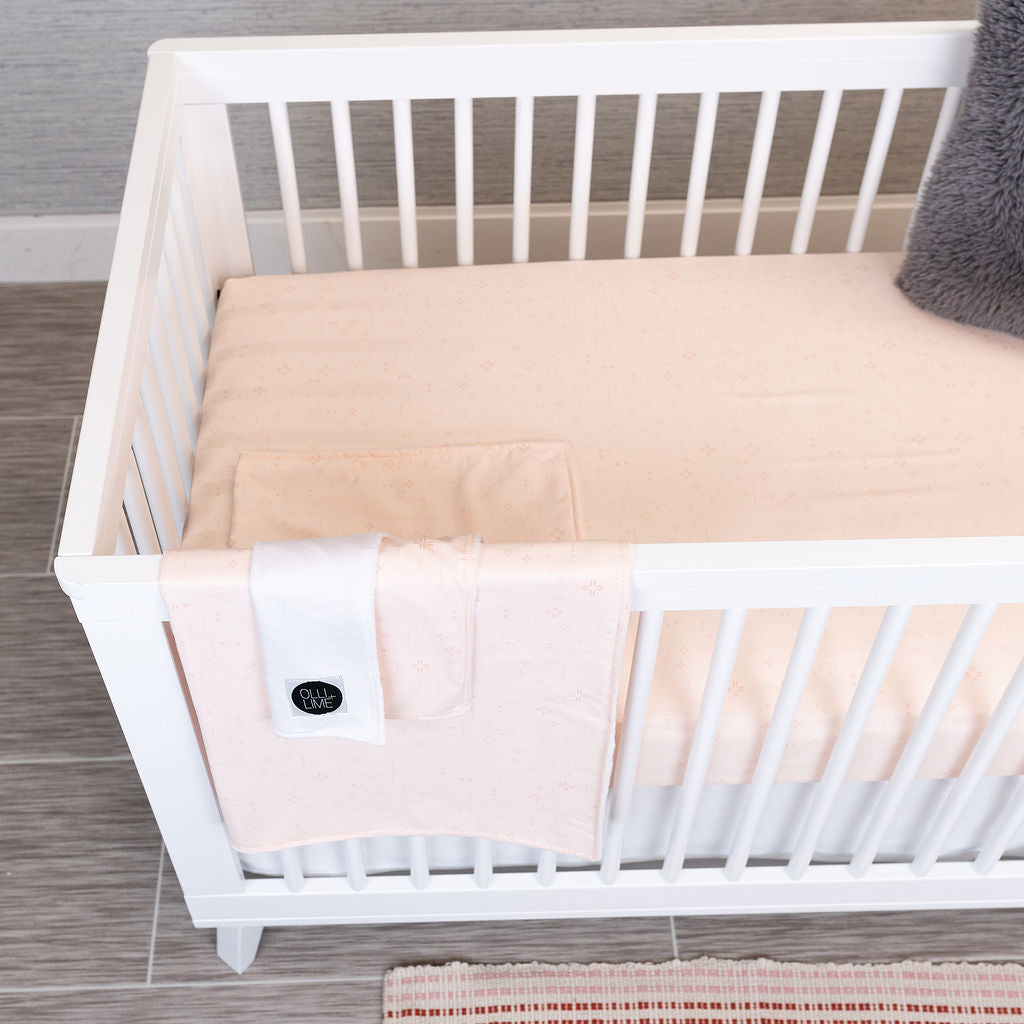 Sunday Stroll - Deluxe Nursery Bedding Set - Crossroads & Dashes in Pink - Olli+Lime